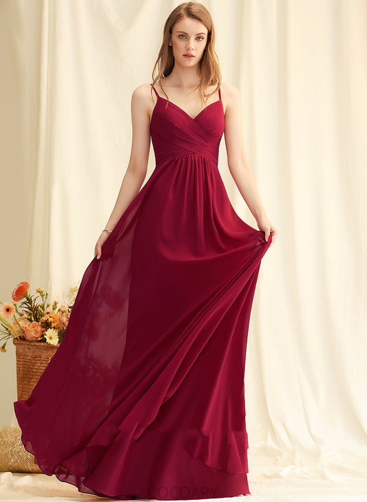 V-neck Length Neckline A-Line Floor-Length Fabric Silhouette Embellishment Ruffle Chasity Spaghetti Staps A-Line/Princess Bridesmaid Dresses