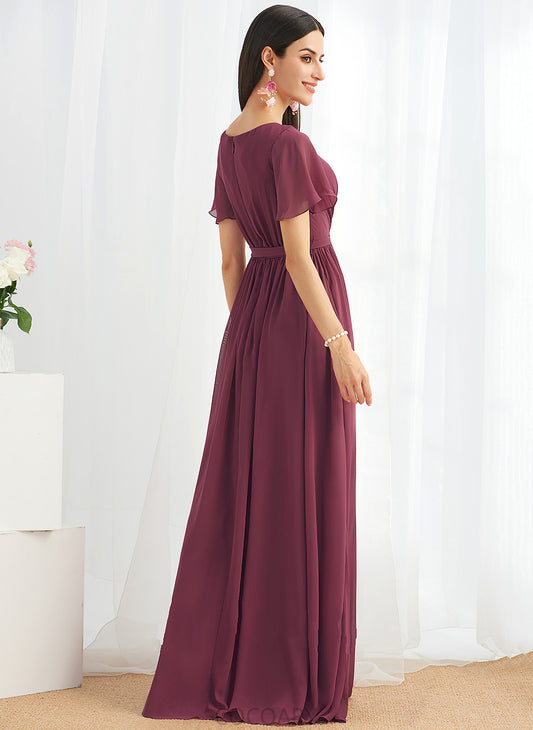 V-neck Floor-Length Length Silhouette A-Line SplitFront Neckline Embellishment Fabric Siena A-Line/Princess Sleeveless Bridesmaid Dresses