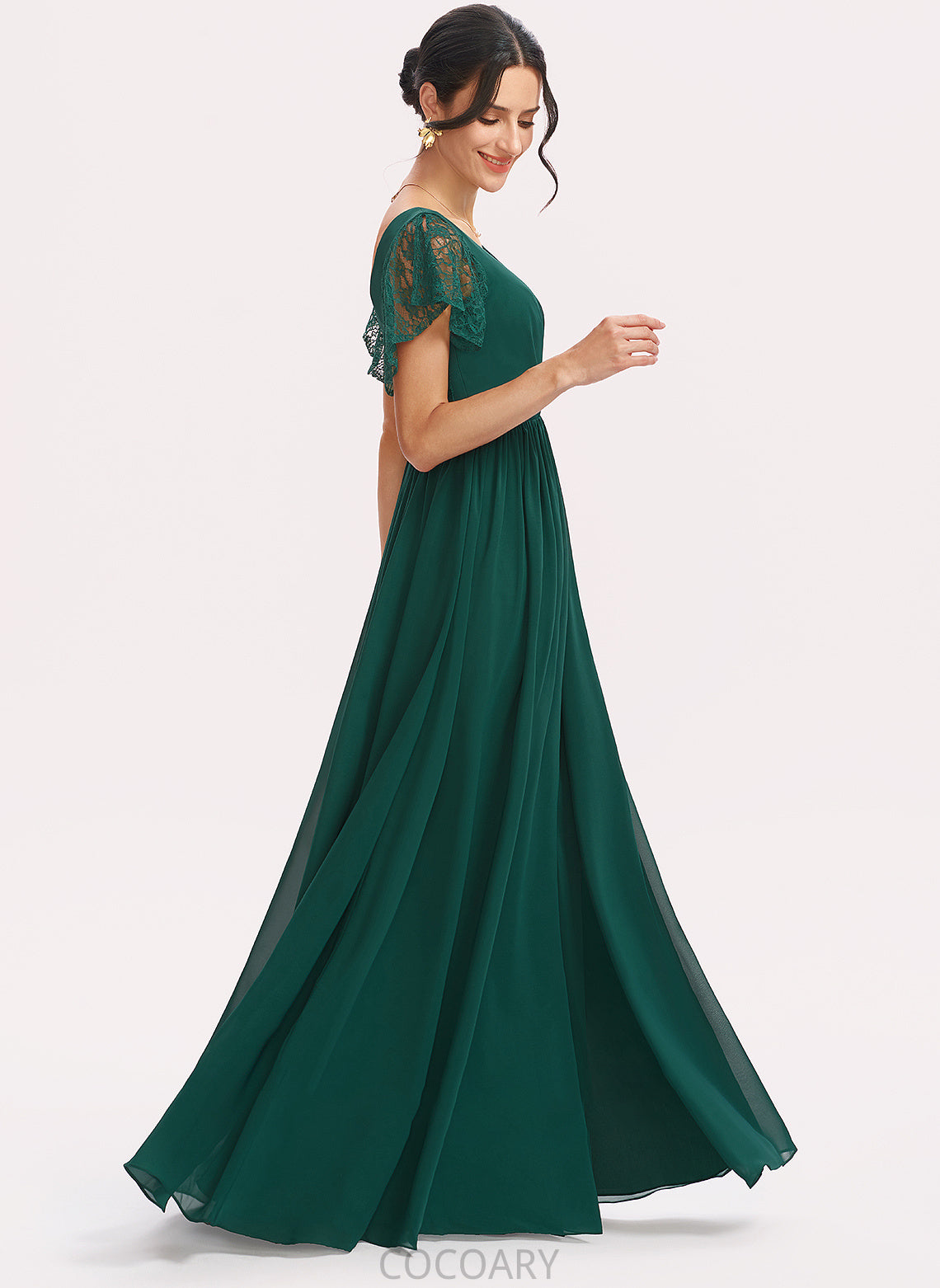 Embellishment Floor-Length Length A-Line Fabric Silhouette SplitFront V-neck Neckline Lace Delaney Sleeveless Bridesmaid Dresses