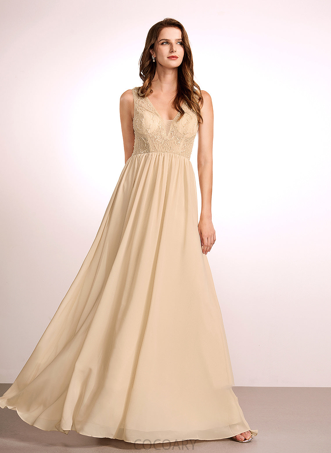 V-neck Embellishment Fabric Silhouette Neckline Floor-Length Sequins A-Line Length Ariella Natural Waist Sleeveless Bridesmaid Dresses