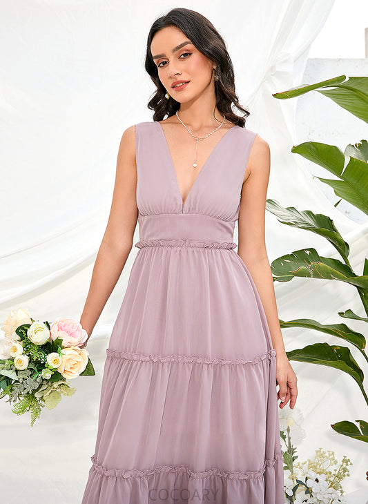 Fabric Silhouette Tea-Length V-neck Neckline Polyester Length A-Line Straps Zaria Scoop A-Line/Princess Bridesmaid Dresses