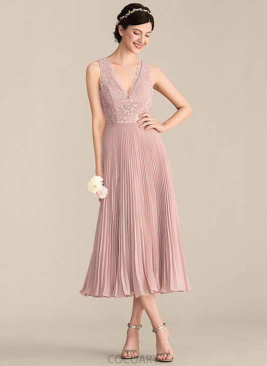 Embellishment Silhouette Length Tea-Length A-Line V-neck Pleated Neckline Fabric Marie Empire Waist Floor Length Bridesmaid Dresses