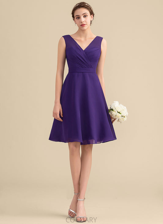 Neckline Embellishment Ruffle Fabric Knee-Length V-neck Silhouette A-Line Length Kathleen Sleeveless V-Neck Bridesmaid Dresses