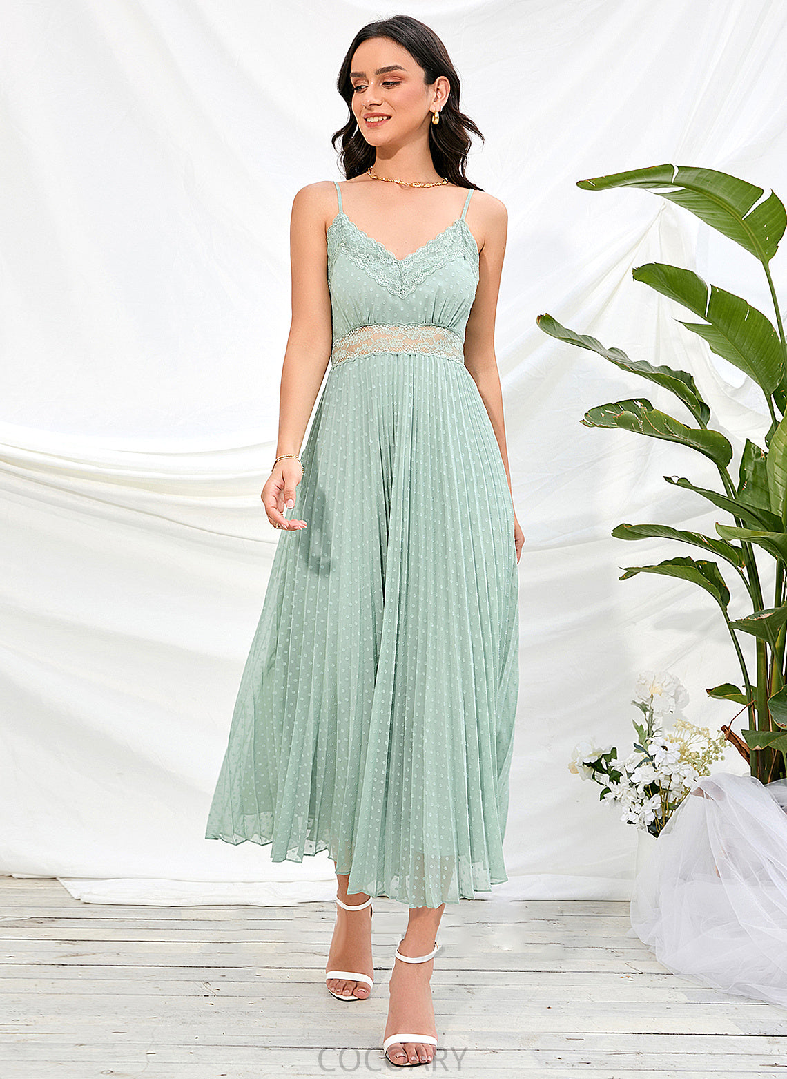 V-neck Neckline Silhouette Straps A-Line Length Ankle-Length Fabric Theresa Natural Waist Floor Length Sleeveless Bridesmaid Dresses