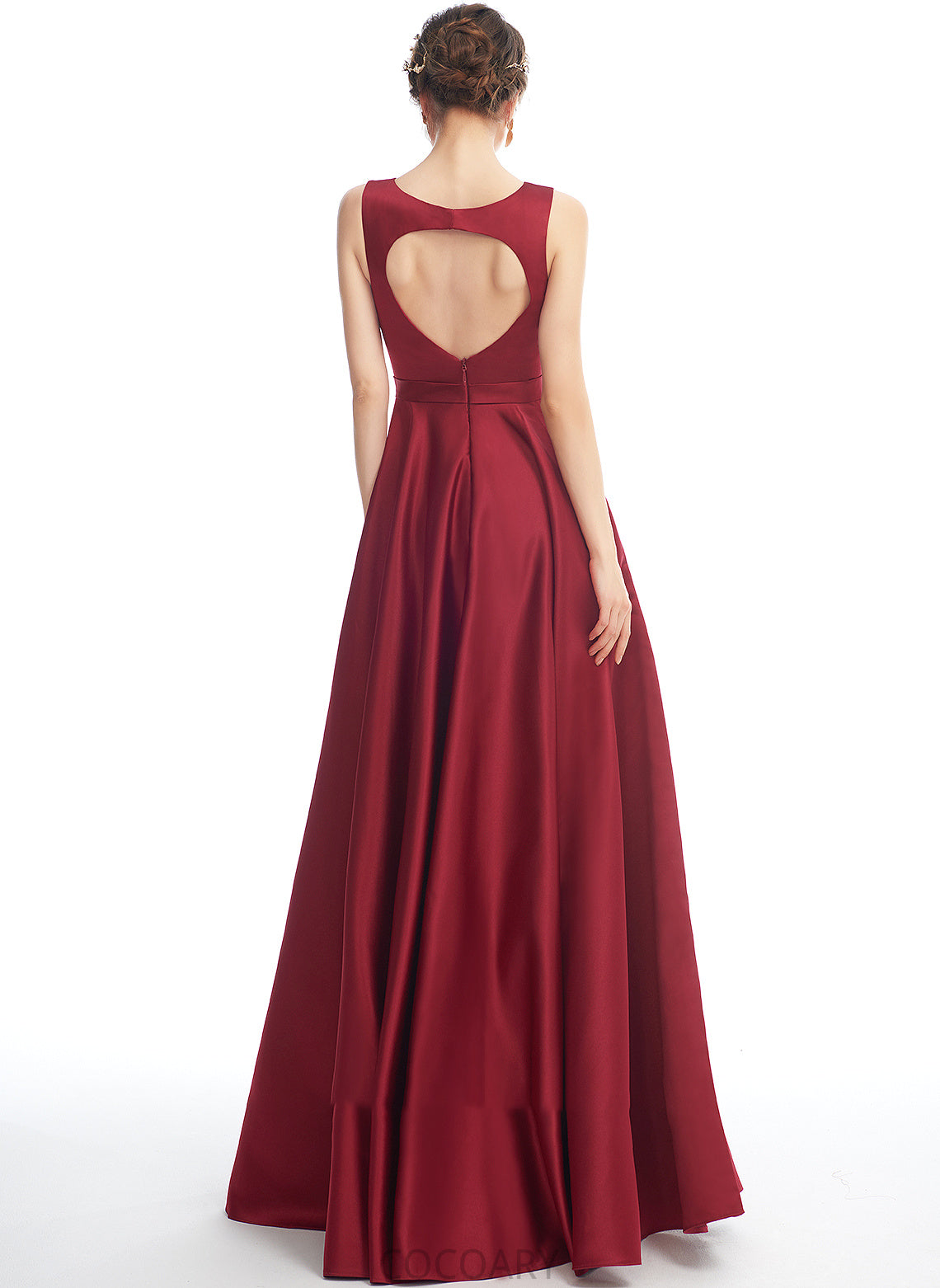 Straps Floor-Length Fabric Length Silhouette Satin ScoopNeck A-Line Neckline Leanna Sleeveless Natural Waist Bridesmaid Dresses