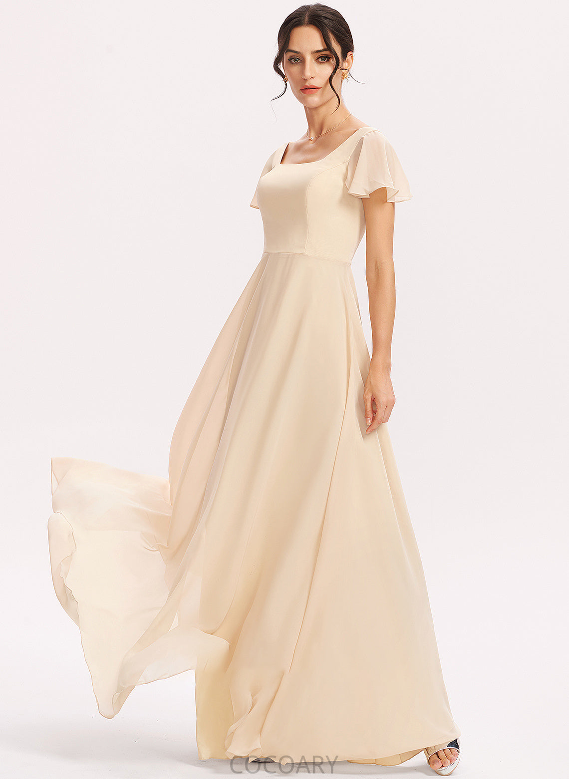 Neckline CascadingRuffles SquareNeckline Silhouette Length A-Line Fabric Floor-Length Embellishment Areli V-Neck Floor Length Bridesmaid Dresses