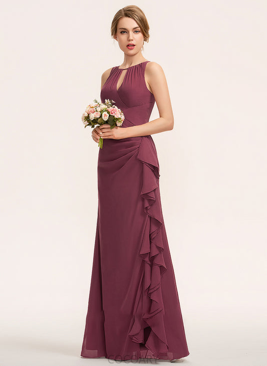 A-Line Embellishment ScoopNeck Neckline CascadingRuffles Length Fabric Silhouette Floor-Length SplitFront Makenzie Sleeveless Bridesmaid Dresses