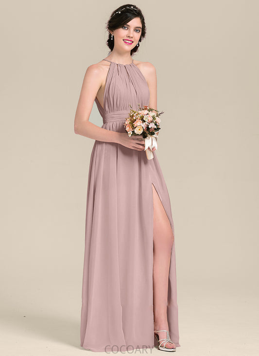 Fabric Floor-Length Length A-Line Silhouette Neckline Embellishment ScoopNeck Bow(s) SplitFront Ruffle Sidney Bridesmaid Dresses