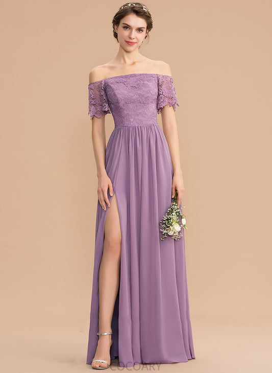 Length SplitFront Floor-Length A-Line Neckline Fabric Off-the-Shoulder Embellishment Silhouette Yasmine Floor Length A-Line/Princess Bridesmaid Dresses