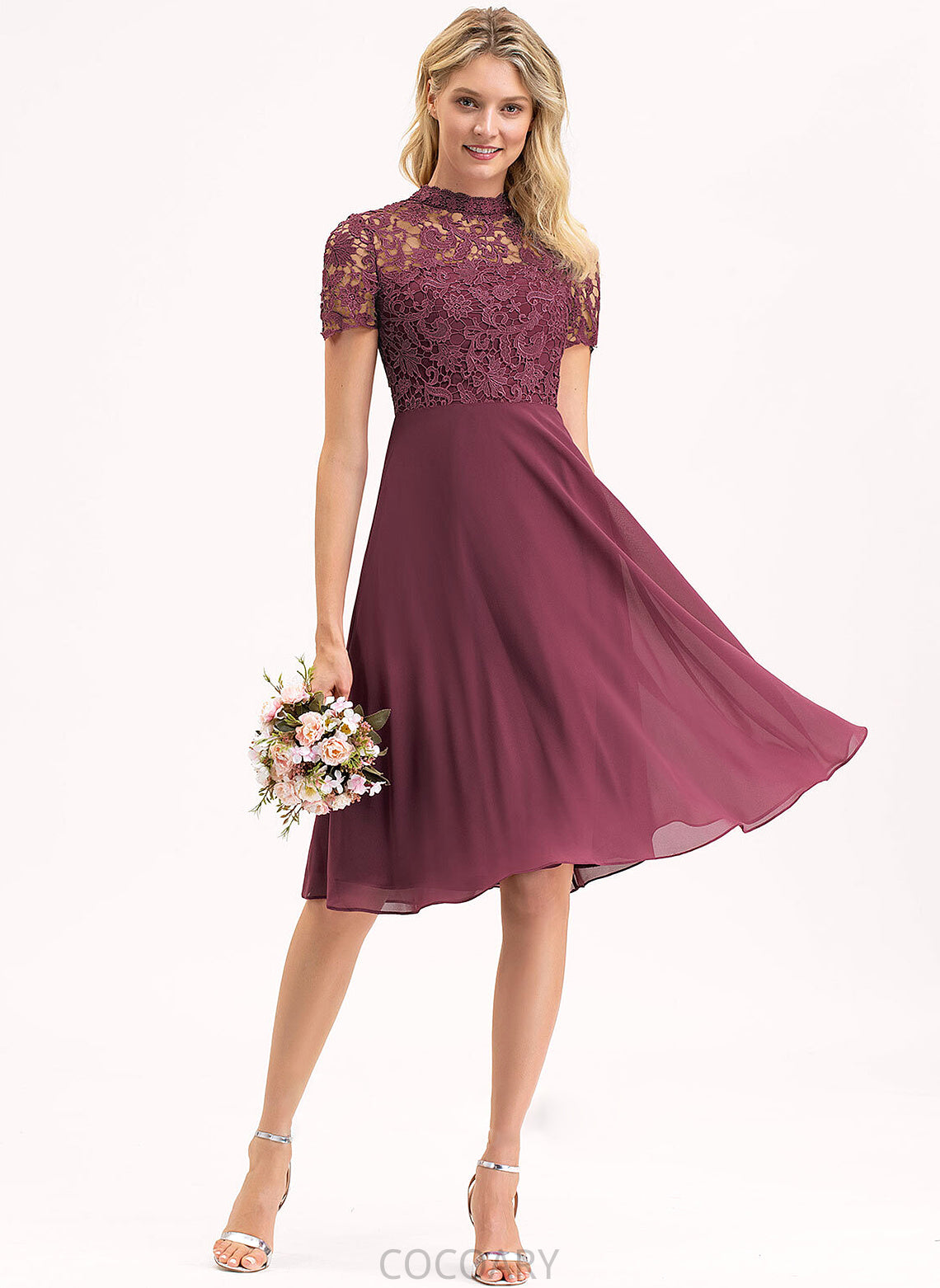 Straps ScoopNeck Neckline Silhouette Length Lace Fabric Knee-Length A-Line Tricia Knee Length Sleeveless Bridesmaid Dresses