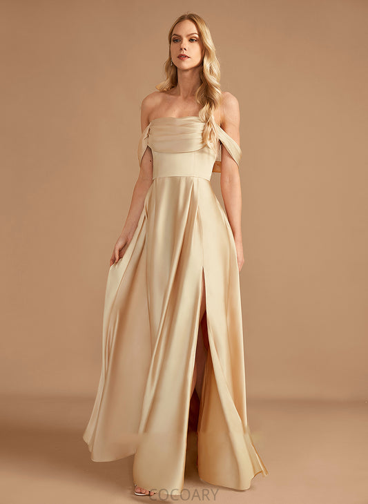 A-Line SplitFront Silhouette Floor-Length Neckline Fabric Pockets Off-the-Shoulder Length Embellishment Eliza Floor Length Bridesmaid Dresses