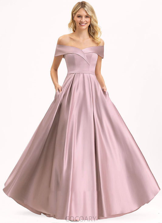 Off-the-Shoulder Fabric A-Line Length Neckline Floor-Length Embellishment Silhouette Pockets Charlotte Natural Waist A-Line/Princess Bridesmaid Dresses