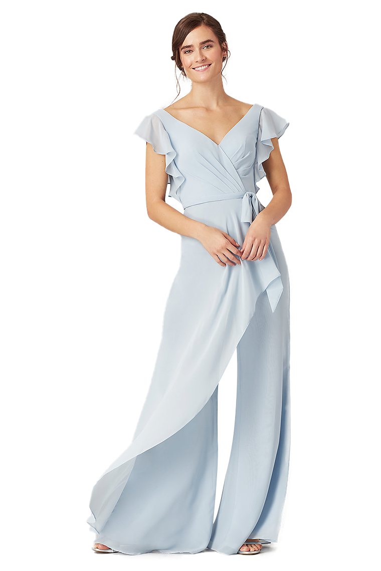 Renata Natural Waist Floor Length V-Neck Sheath/Column Sleeveless Chiffon Bridesmaid Dresses