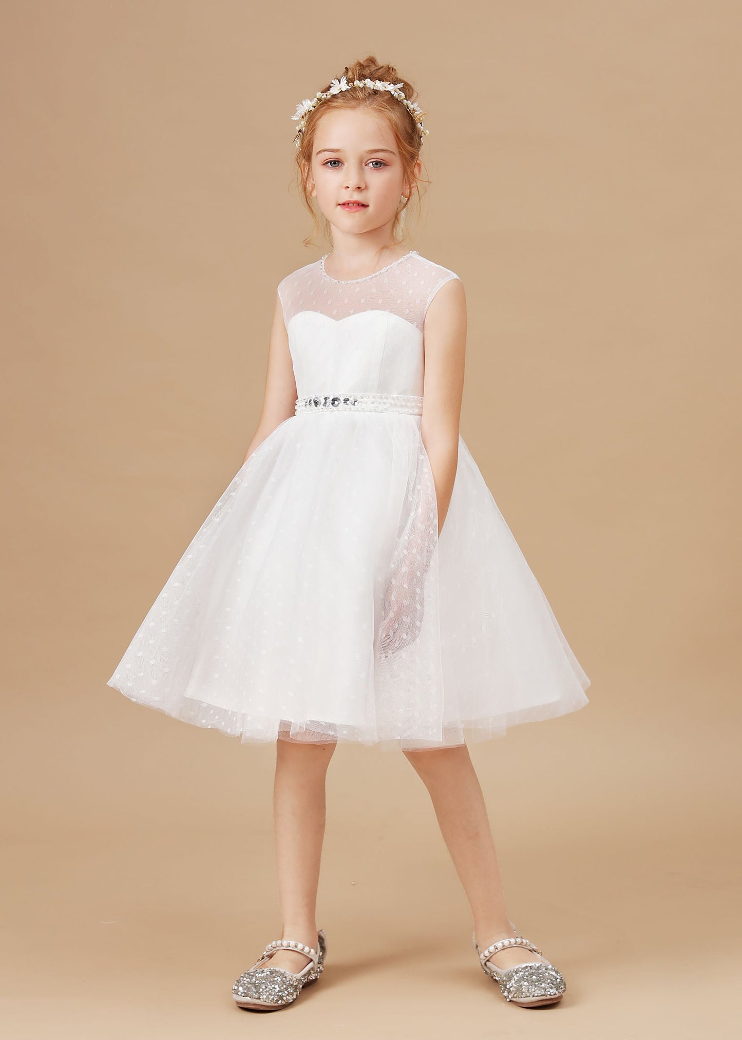 Sleeveless Ivory Lace Tulle Flower Girl Dresses