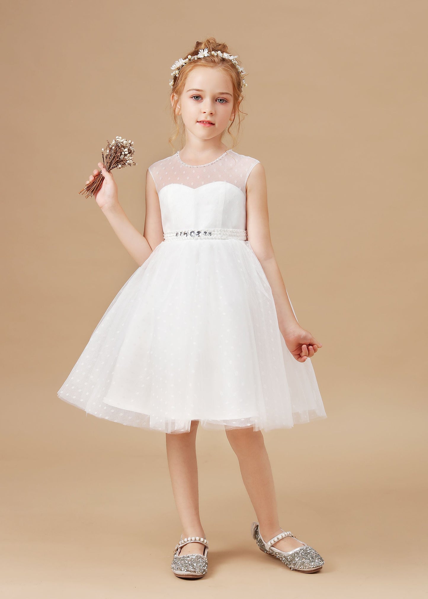 Sleeveless Ivory Lace Tulle Flower Girl Dresses