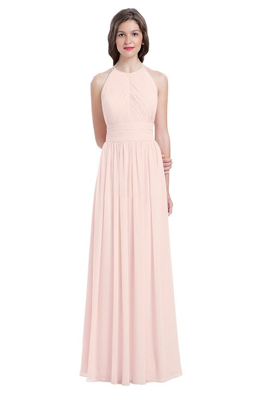 Sandy Sleeveless Natural Waist A-Line/Princess Floor Length Chiffon Bridesmaid Dresses