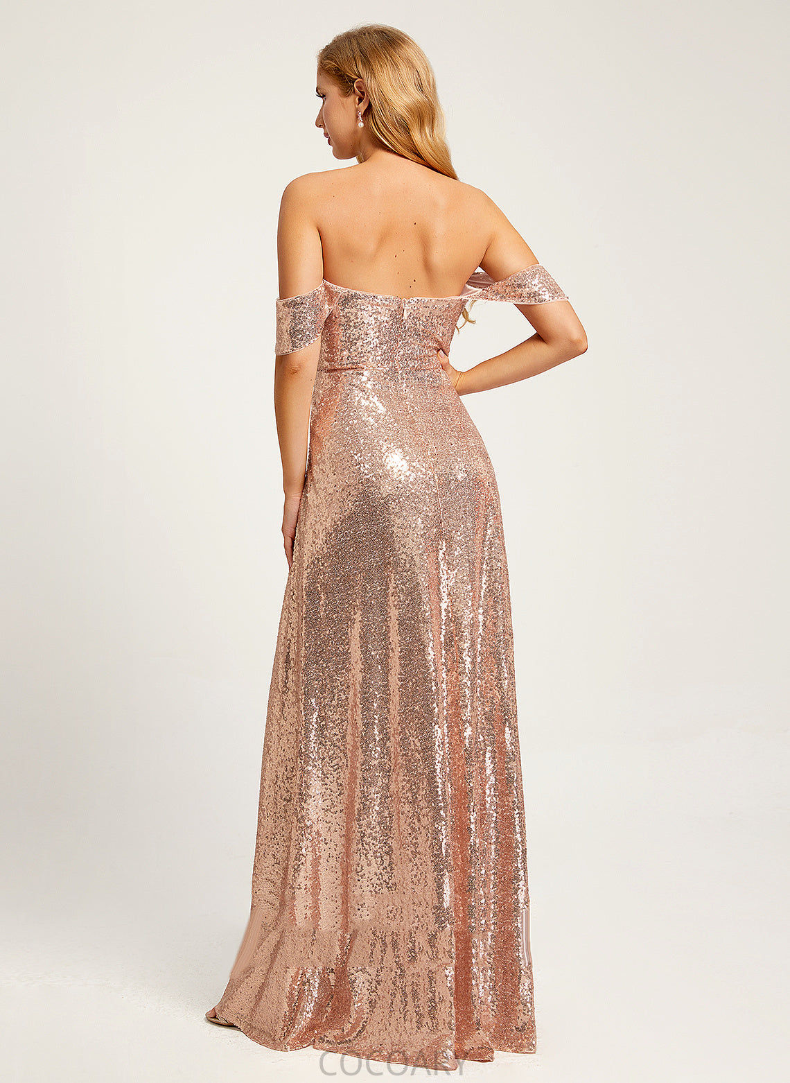 Length Floor-Length Neckline A-Line Silhouette Off-the-Shoulder SplitFront Sequins Embellishment Fabric Brooke Sleeveless Bridesmaid Dresses