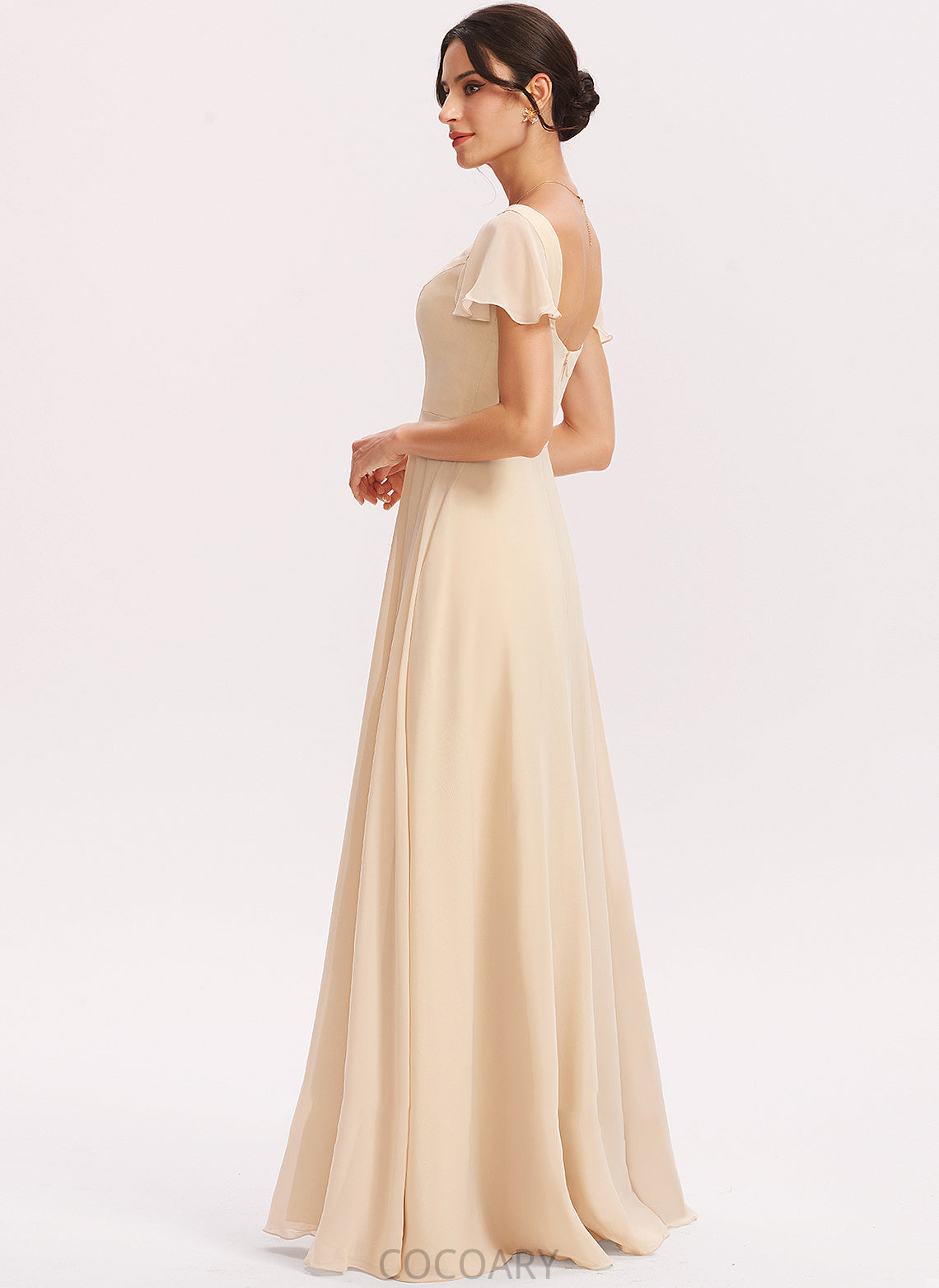 Neckline CascadingRuffles SquareNeckline Silhouette Length A-Line Fabric Floor-Length Embellishment Areli V-Neck Floor Length Bridesmaid Dresses