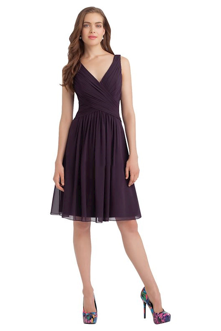 Kelly Chiffon Knee Length Natural Waist A-Line/Princess Sleeveless V-Neck Bridesmaid Dresses