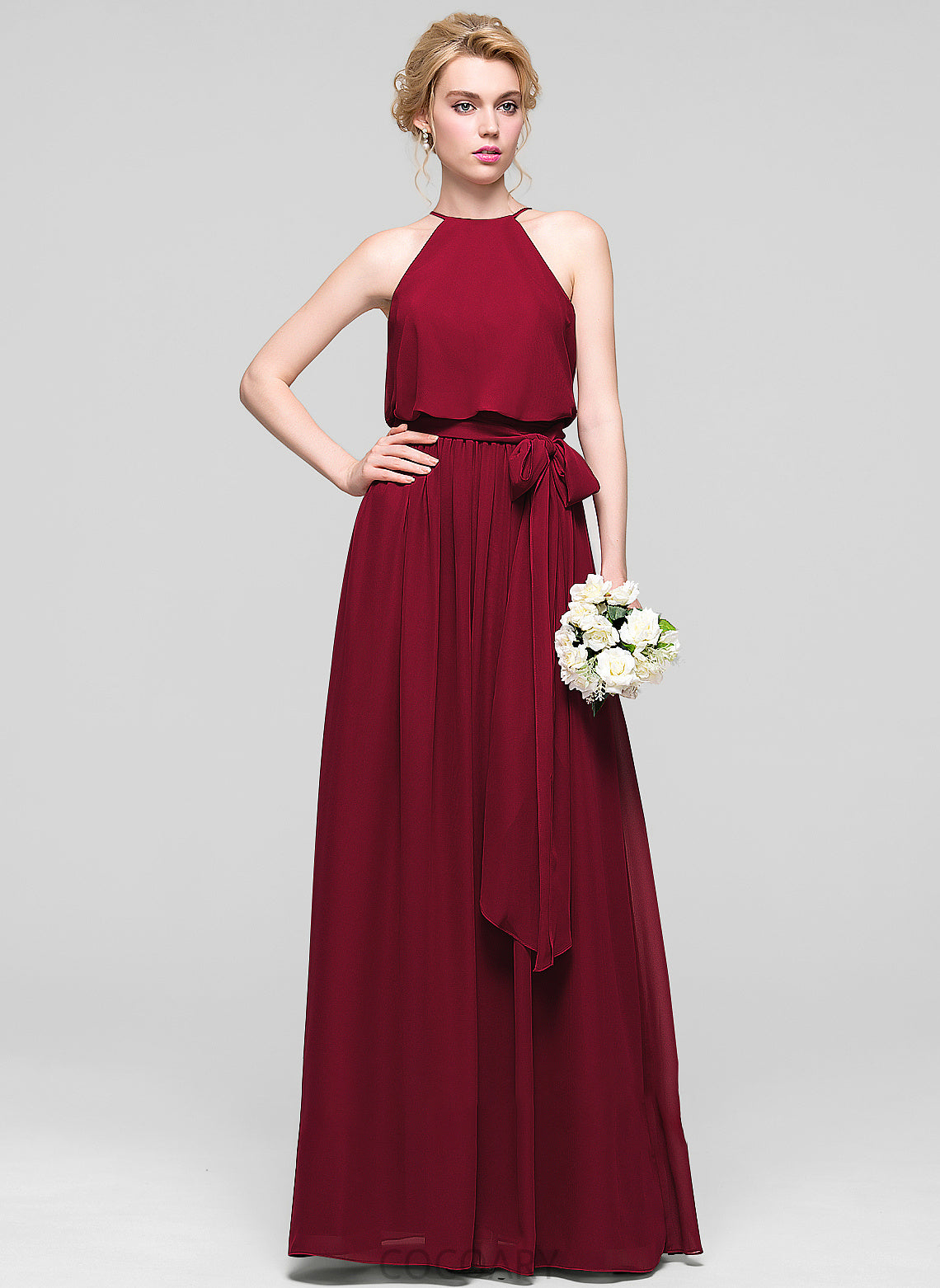 ScoopNeck A-Line Floor-Length Fabric Embellishment Bow(s) Neckline Silhouette Length Natalia Natural Waist Floor Length Bridesmaid Dresses