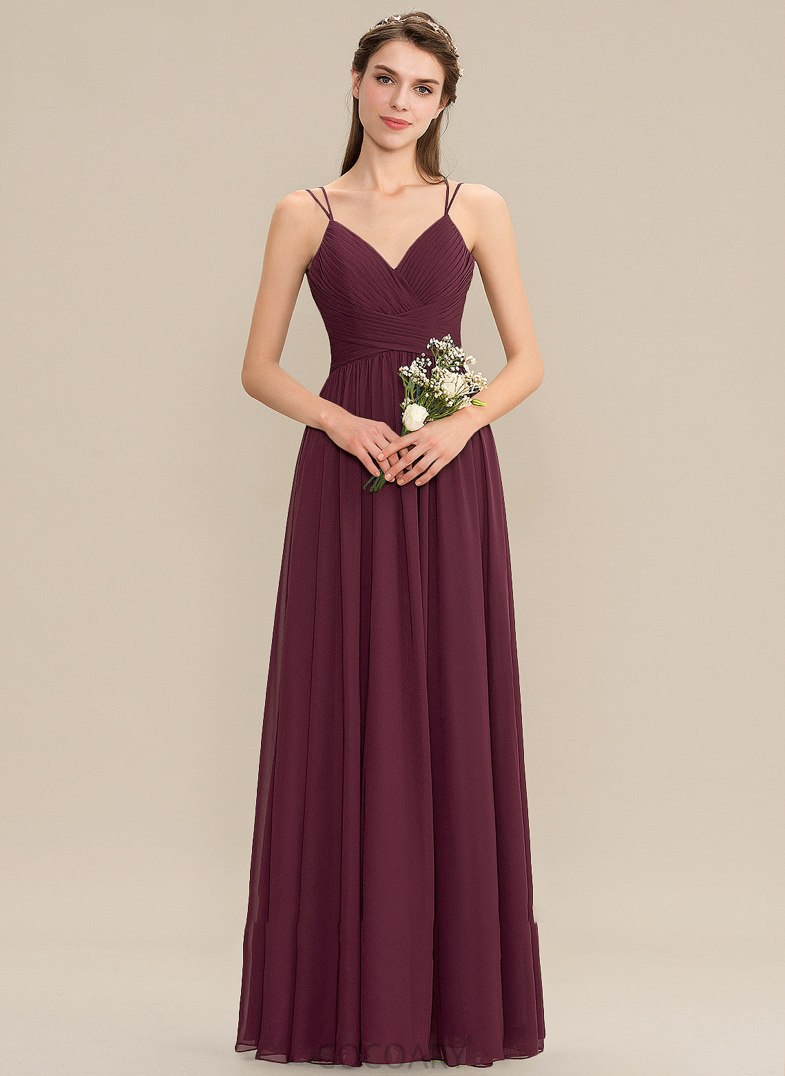 V-neck Fabric Silhouette Ruffle Length A-Line Neckline Embellishment Floor-Length Ashly A-Line/Princess Floor Length Bridesmaid Dresses