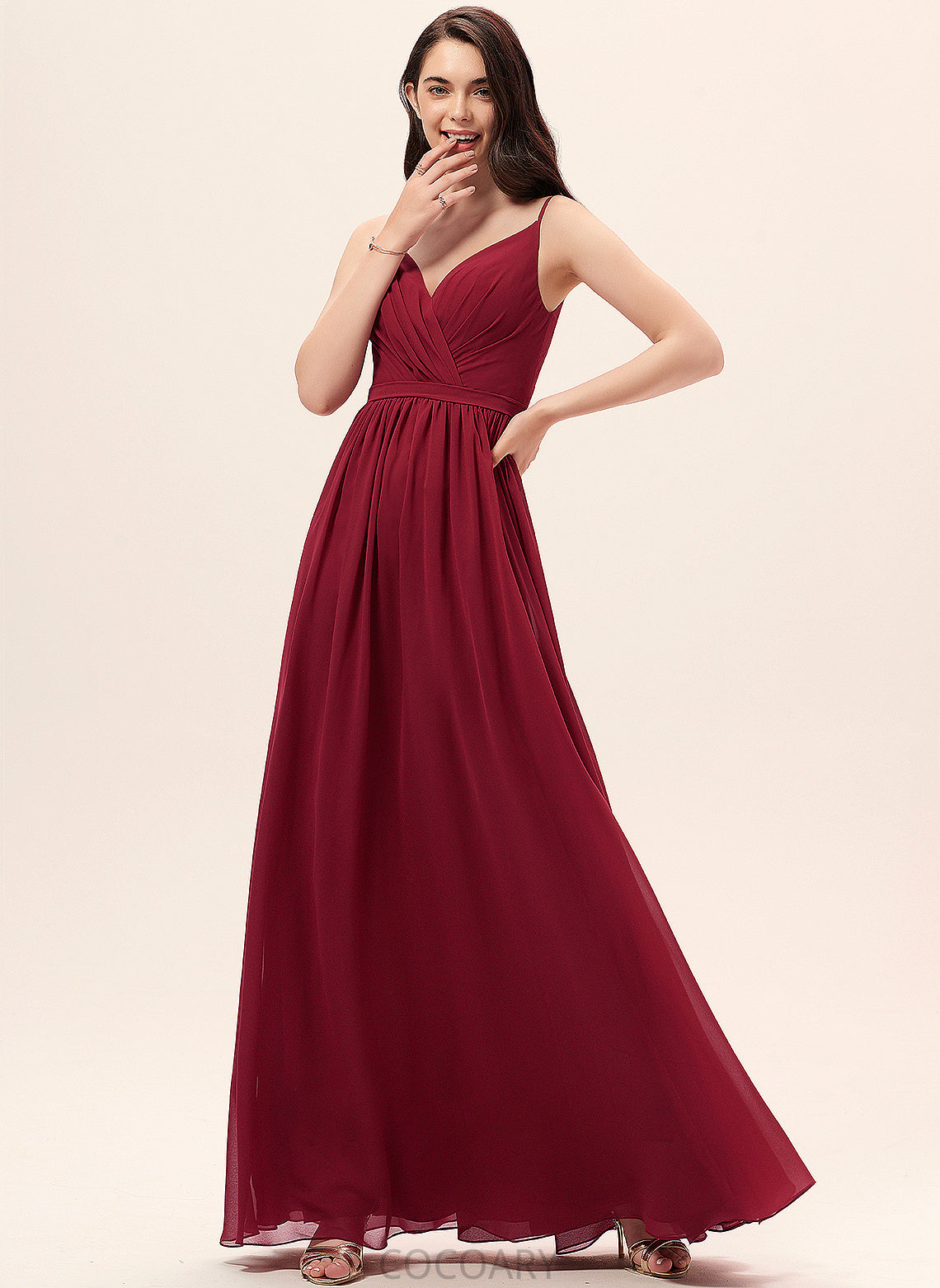 Ruffle V-neck Floor-Length Embellishment Length Lace Fabric A-Line Neckline Silhouette Olivia Floor Length Bridesmaid Dresses