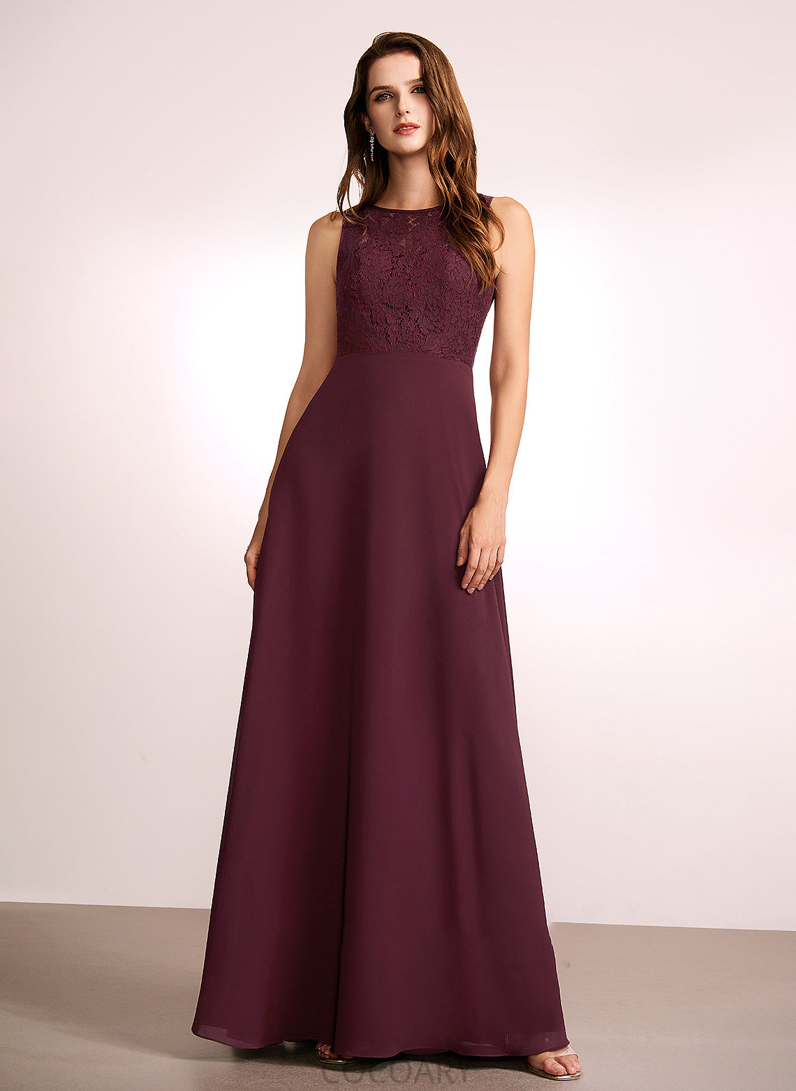 Lace Sleeve Floor-Length Fabric A-Line Straps Silhouette RegularStraps Length Leslie Spaghetti Staps Sleeveless Bridesmaid Dresses