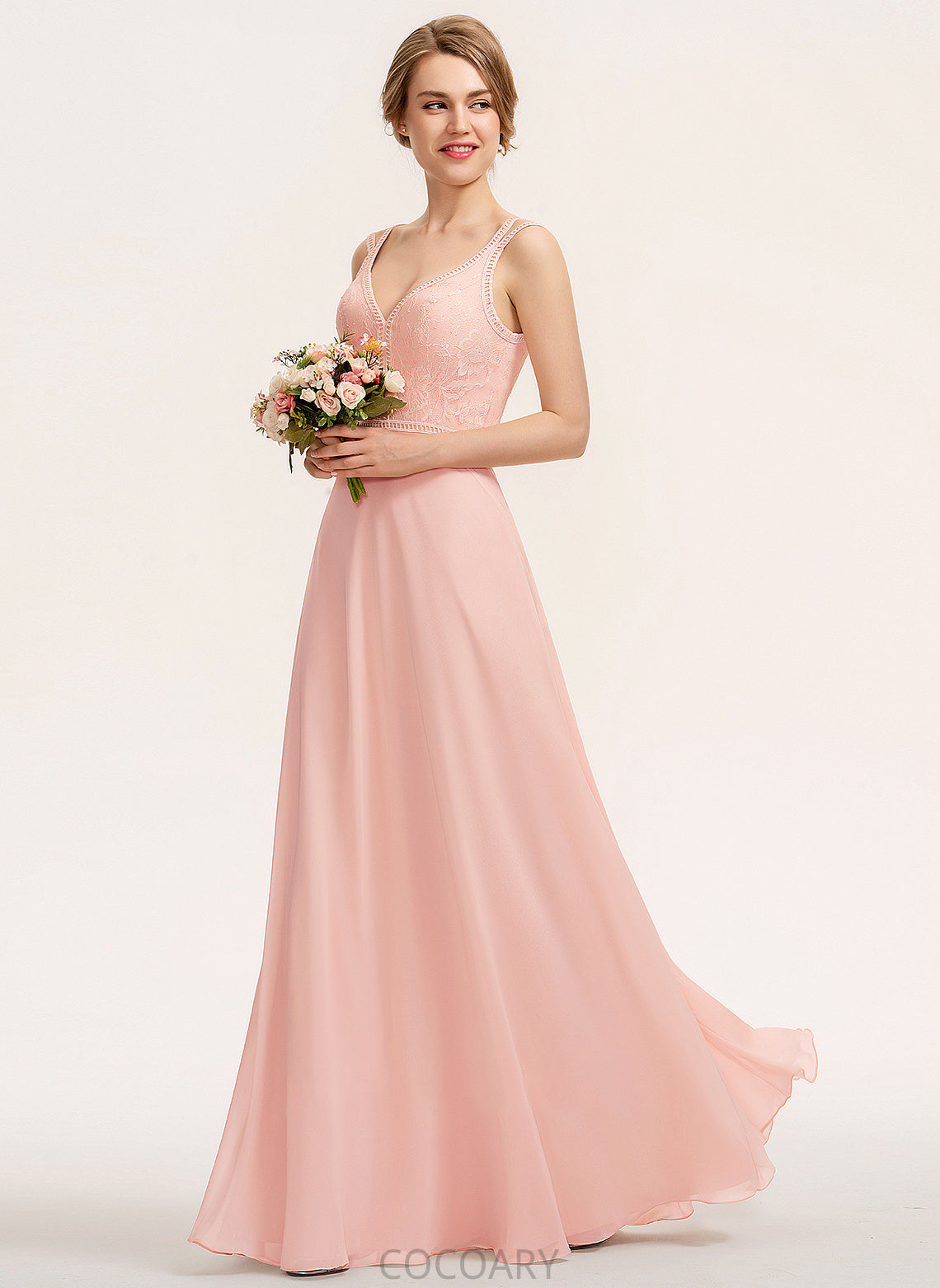 Neckline Fabric Lace Straps A-Line Silhouette Floor-Length V-neck Length Haley High Low Natural Waist Bridesmaid Dresses