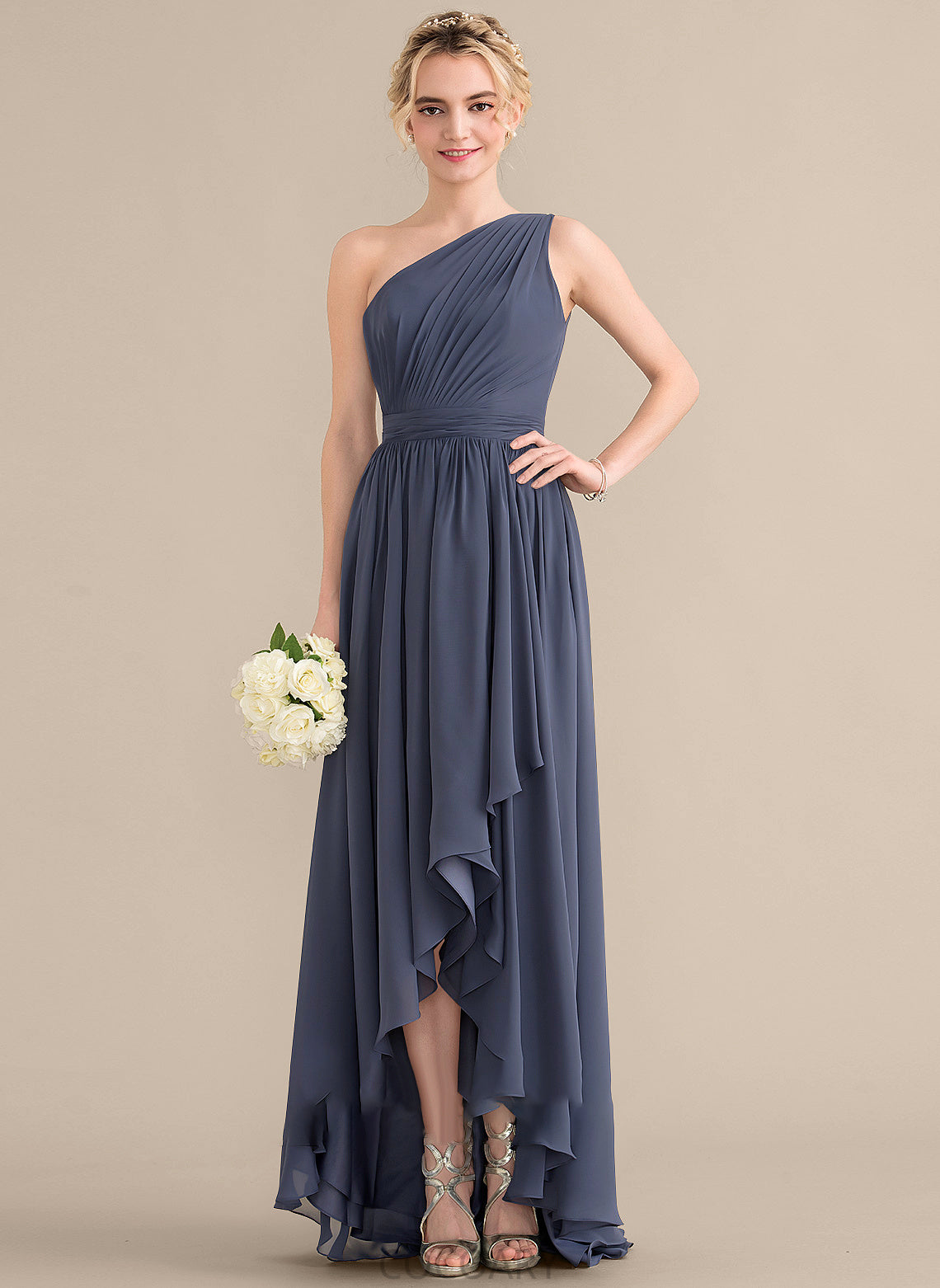 Asymmetrical Embellishment Fabric Silhouette Neckline Length A-Line One-Shoulder CascadingRuffles Lexie Sleeveless Natural Waist Bridesmaid Dresses