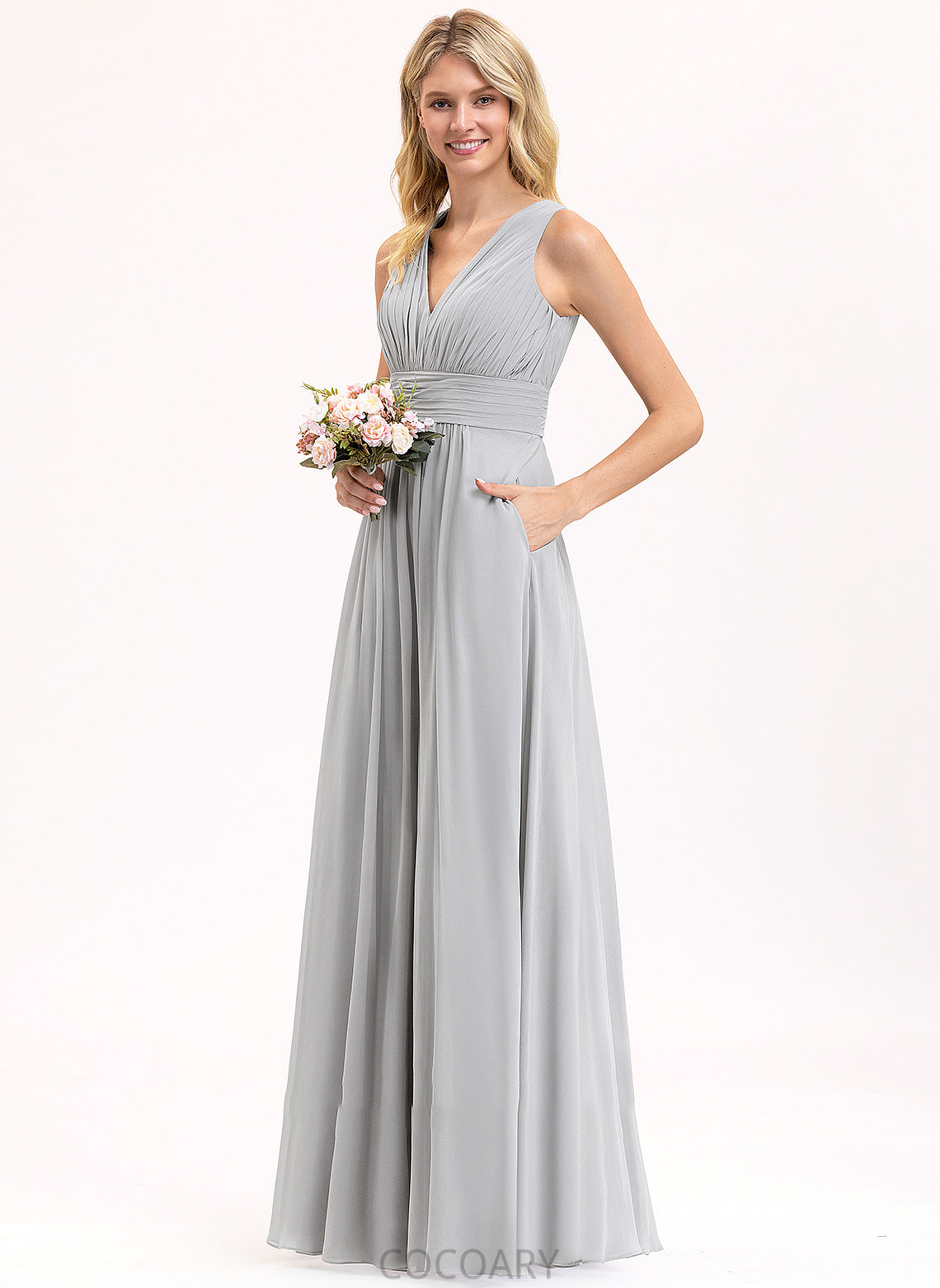 Embellishment Length Fabric Neckline Bow(s) A-Line Ruffle V-neck Pockets Silhouette Floor-Length Linda Bridesmaid Dresses