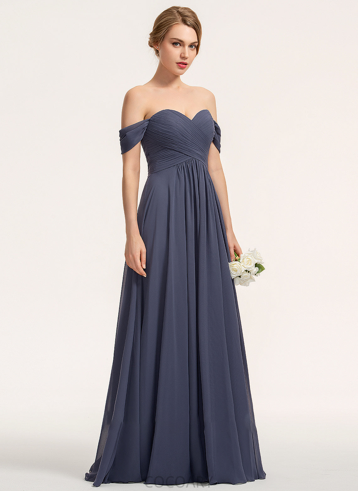 Silhouette A-Line Embellishment Floor-Length Length Off-the-Shoulder Neckline Fabric Ruffle Diamond Floor Length Halter Bridesmaid Dresses