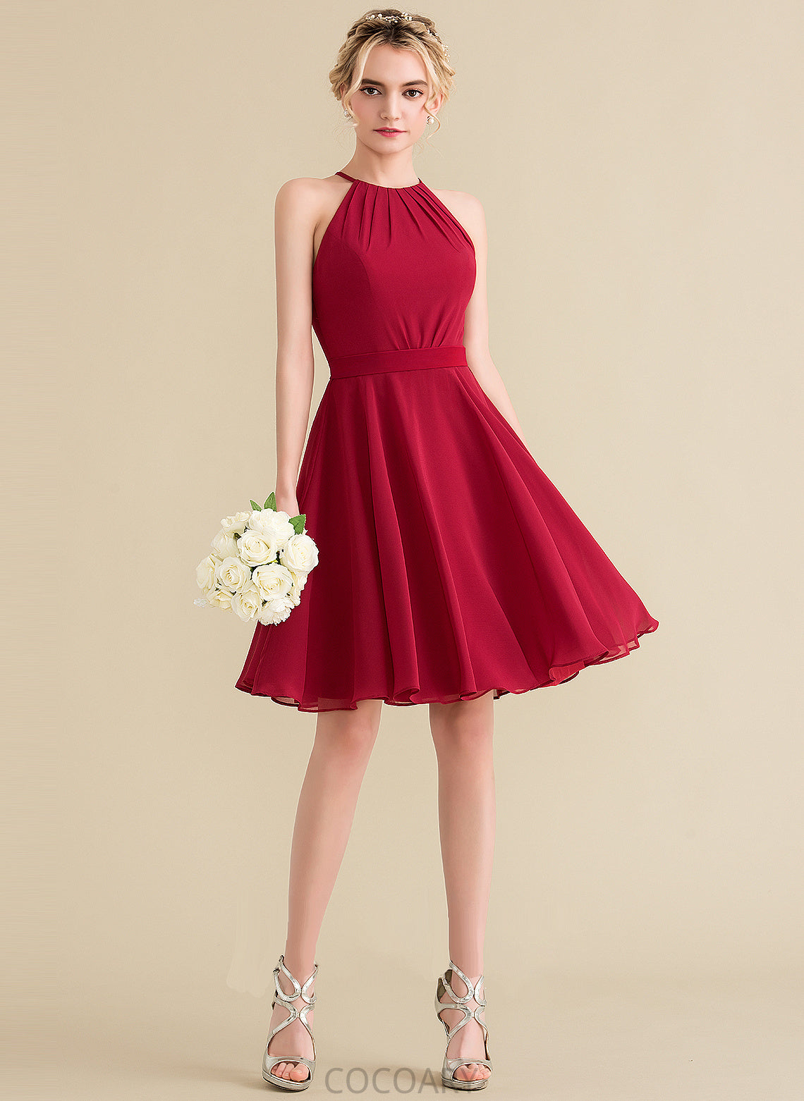 A-Line Length Fabric Neckline Ruffle Bow(s) Knee-Length ScoopNeck Embellishment Silhouette Xiomara Floor Length Bridesmaid Dresses