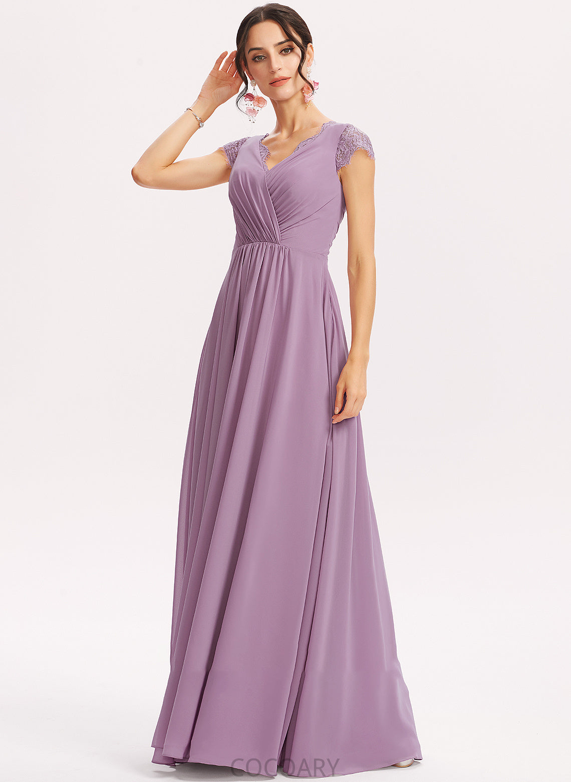 Fabric Silhouette Floor-Length A-Line Neckline Embellishment V-neck Length Lace Aleah Natural Waist Floor Length Bridesmaid Dresses