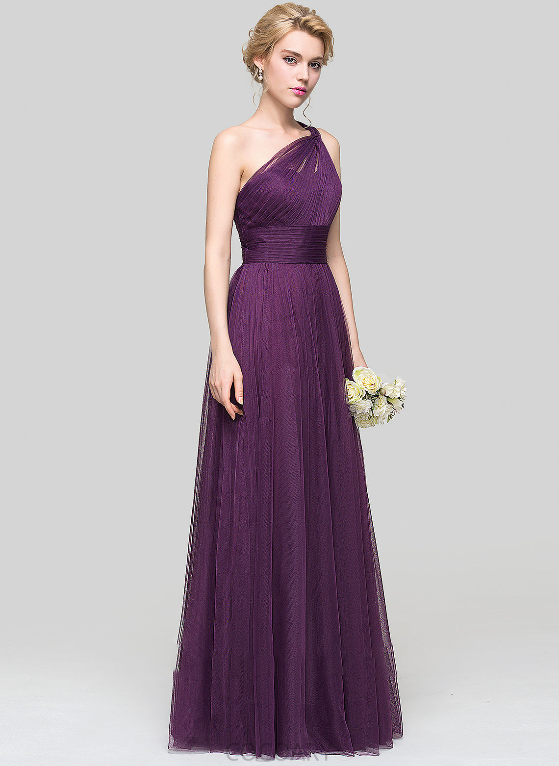 Neckline Embellishment Silhouette A-Line Ruffle One-Shoulder Length Fabric Floor-Length Lynn Natural Waist Spaghetti Staps Bridesmaid Dresses