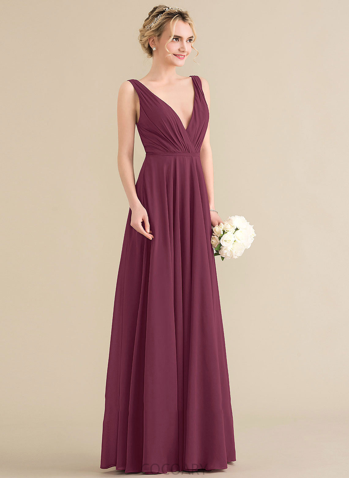 Fabric V-neck Floor-Length Silhouette Neckline Embellishment A-Line Ruffle Length Gemma Floor Length Sleeveless Bridesmaid Dresses