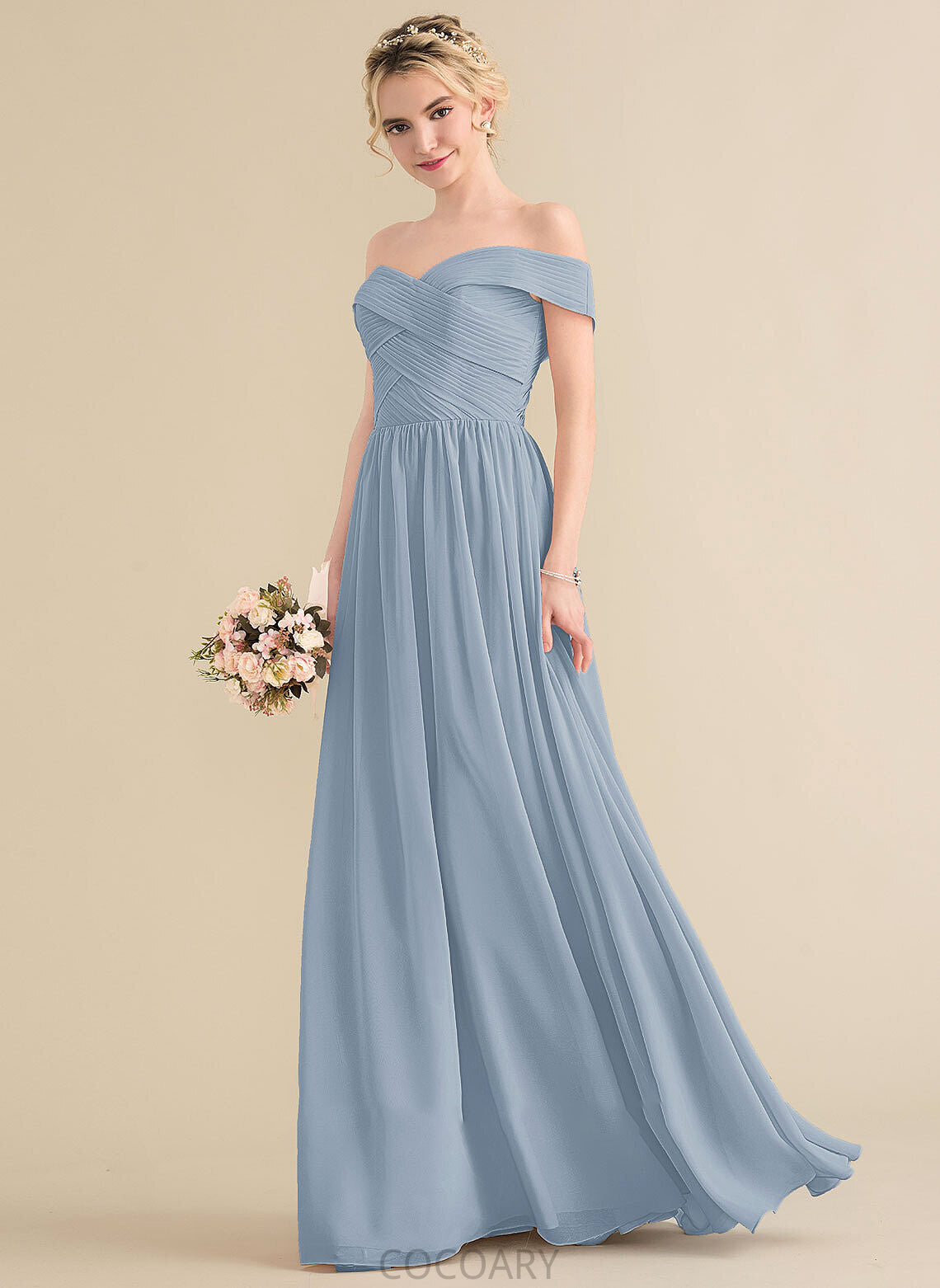 Floor-Length A-Line Length Silhouette Embellishment Off-the-Shoulder Ruffle Neckline Fabric Elaina Floor Length Straps Bridesmaid Dresses