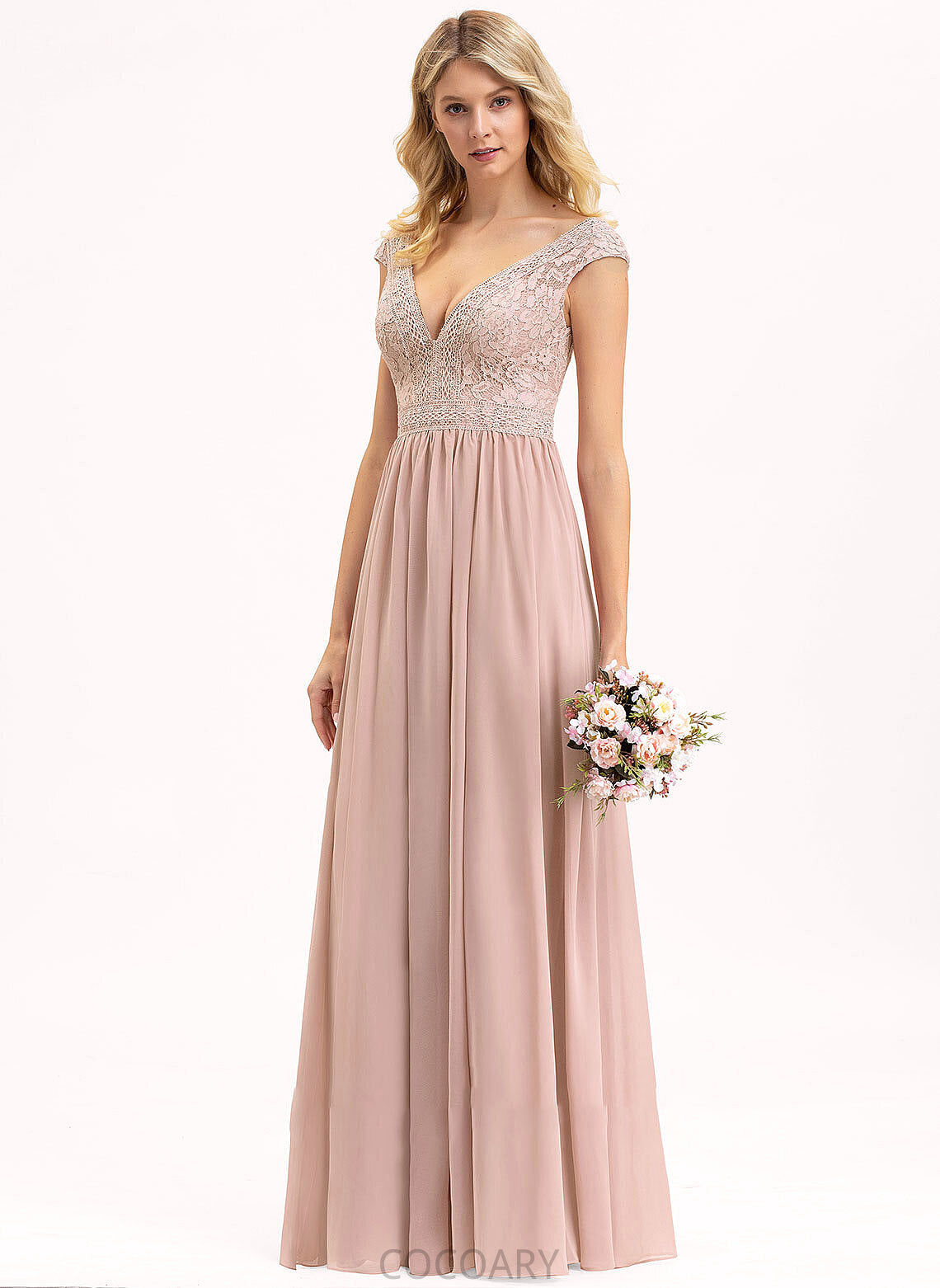 A-Line Length V-neck Lace Straps Floor-Length Neckline Fabric Silhouette Amelie Floor Length A-Line/Princess Bridesmaid Dresses