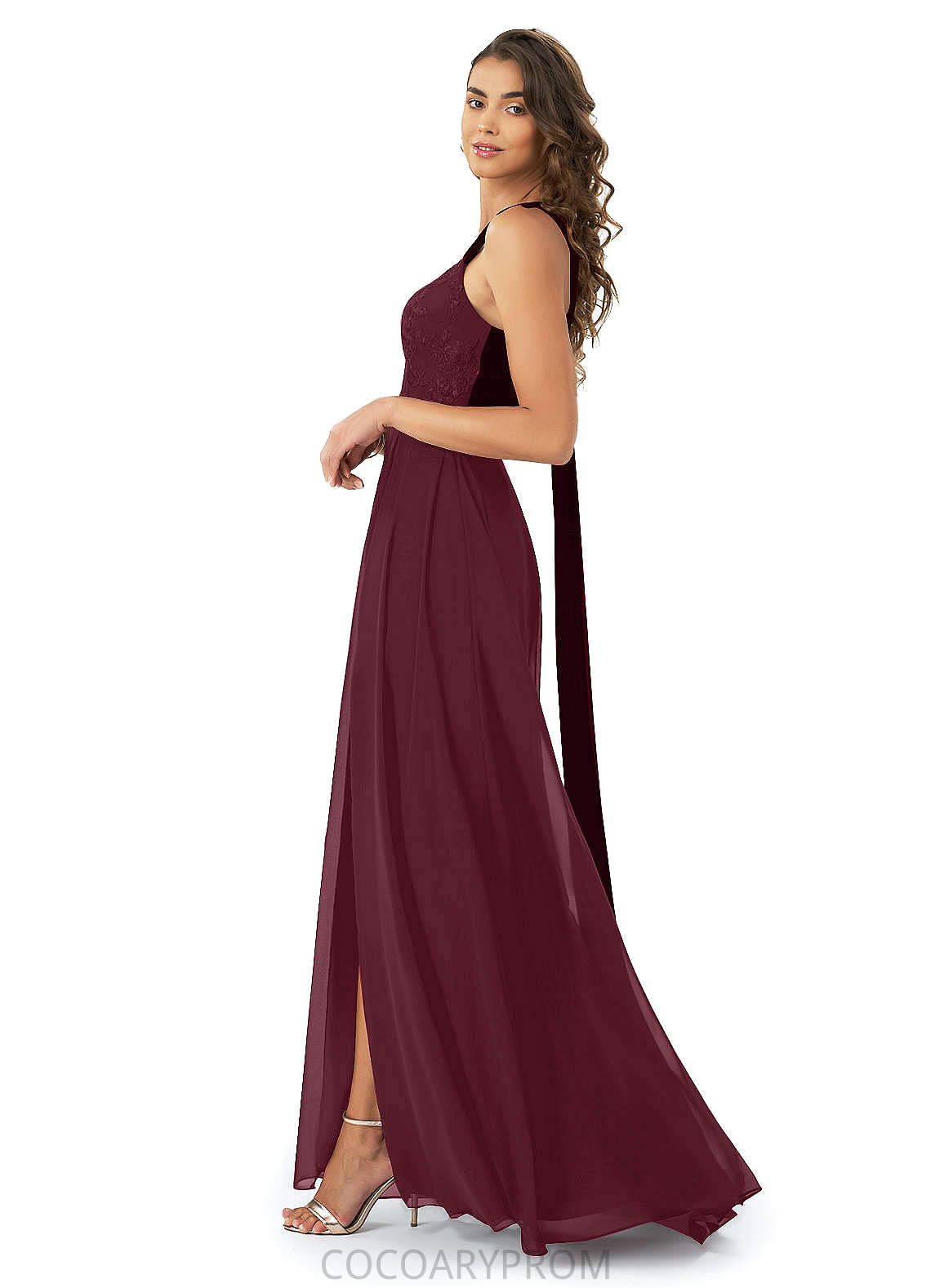 Renee V-Neck Floor Length Satin Natural Waist Sleeveless Spaghetti Staps A-Line/Princess Bridesmaid Dresses