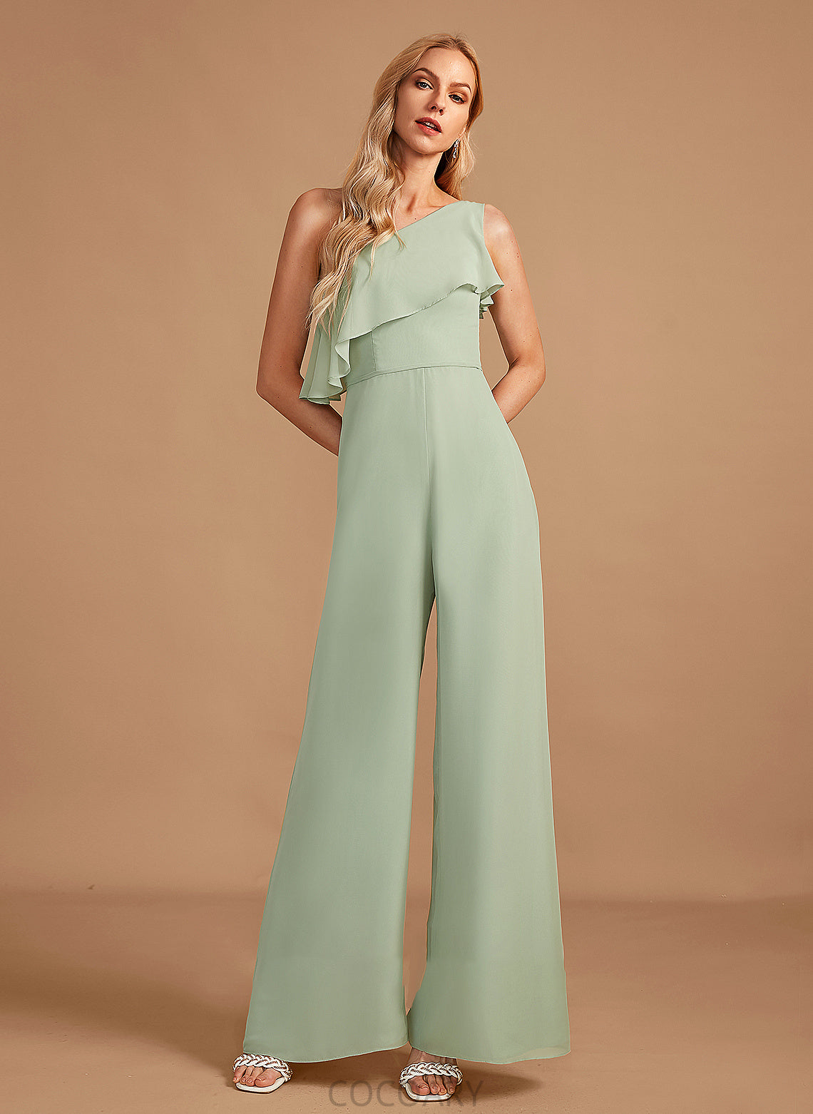 Neckline Floor-Length Length Embellishment Ruffle One-Shoulder Fabric Straps Vivien Natural Waist Floor Length Spaghetti Staps Bridesmaid Dresses