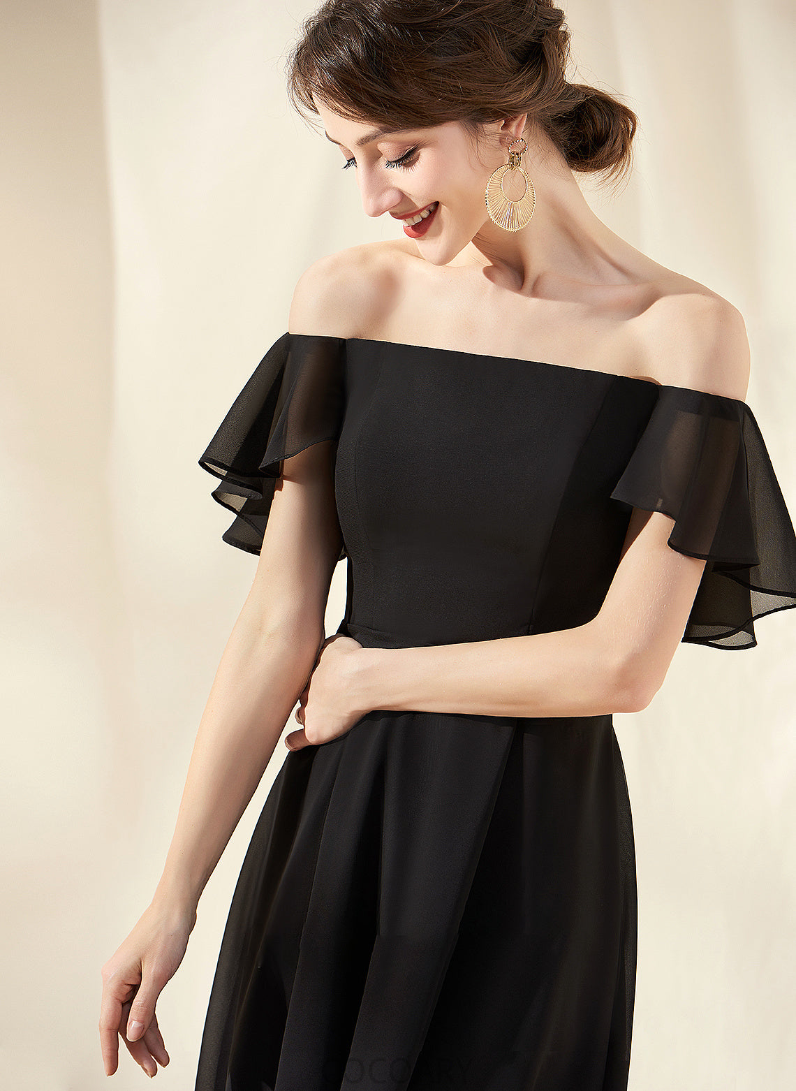 Asymmetrical Length Neckline Silhouette Embellishment Off-the-Shoulder A-Line Fabric CascadingRuffles Dahlia V-Neck Sheath/Column Bridesmaid Dresses