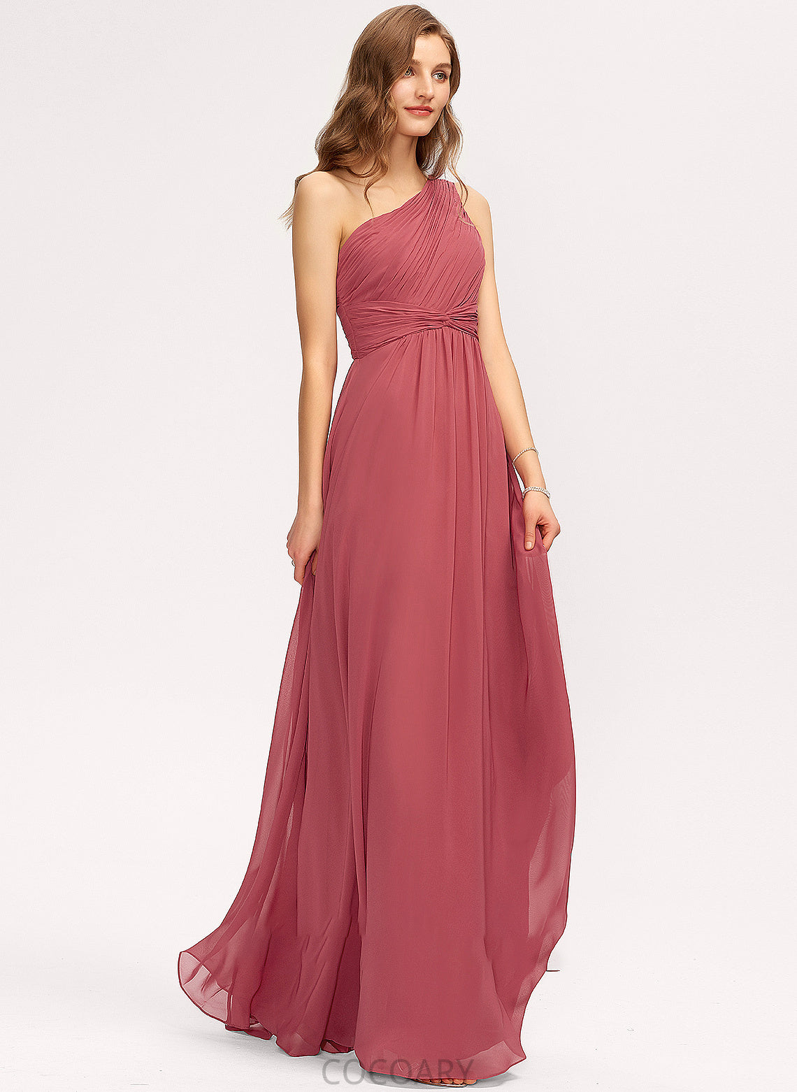 Length Fabric Floor-Length Silhouette Ruffle Embellishment Neckline One-Shoulder A-Line Rubi Spaghetti Staps Floor Length Bridesmaid Dresses