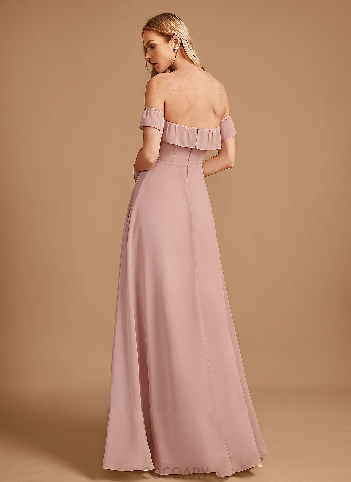 Length A-Line Ruffle Floor-Length Off-the-Shoulder Embellishment Fabric Silhouette Neckline Samantha Floor Length Natural Waist Bridesmaid Dresses