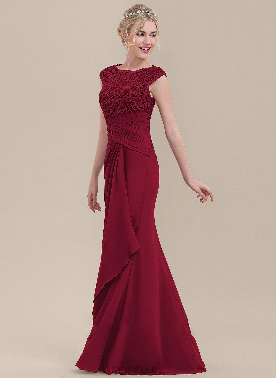 Silhouette Embellishment CascadingRuffles ScoopNeck Sheath/Column Fabric Floor-Length Length Neckline Yoselin A-Line/Princess Floor Length Bridesmaid Dresses