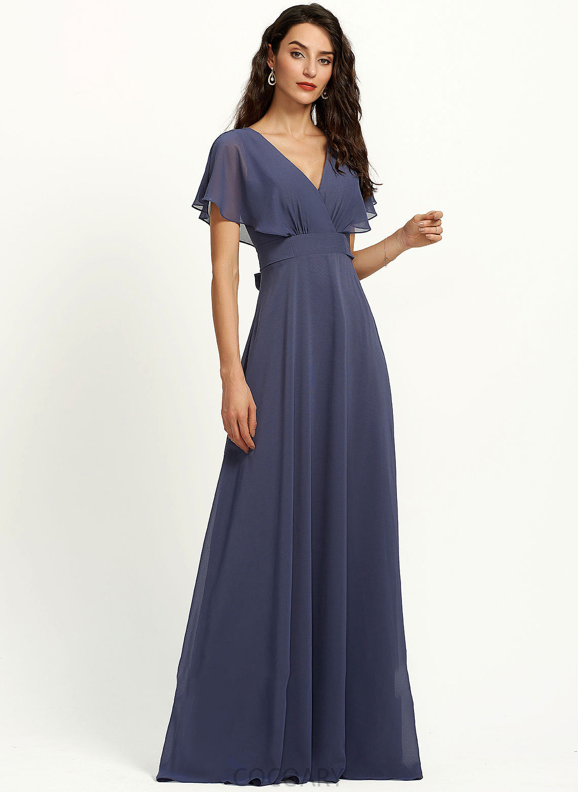 Floor-Length Neckline A-Line Silhouette V-neck Length Straps Fabric Viola Floor Length Sleeveless A-Line/Princess Bridesmaid Dresses