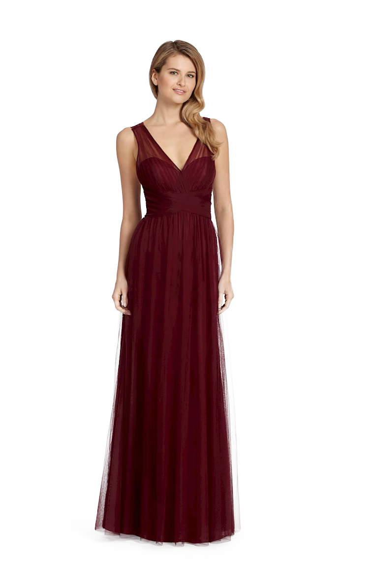 Laurel Floor Length V-Neck Natural Waist A-Line/Princess Tulle Sleeveless Bridesmaid Dresses