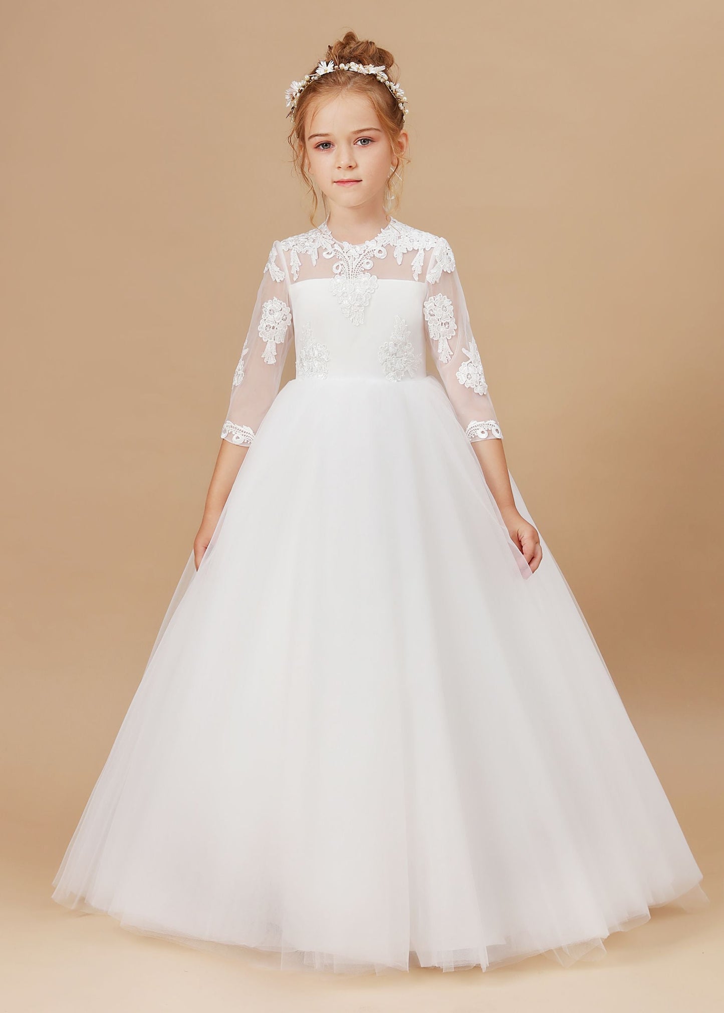 Princess Lace Tulle Satin Flower Girl Dresses