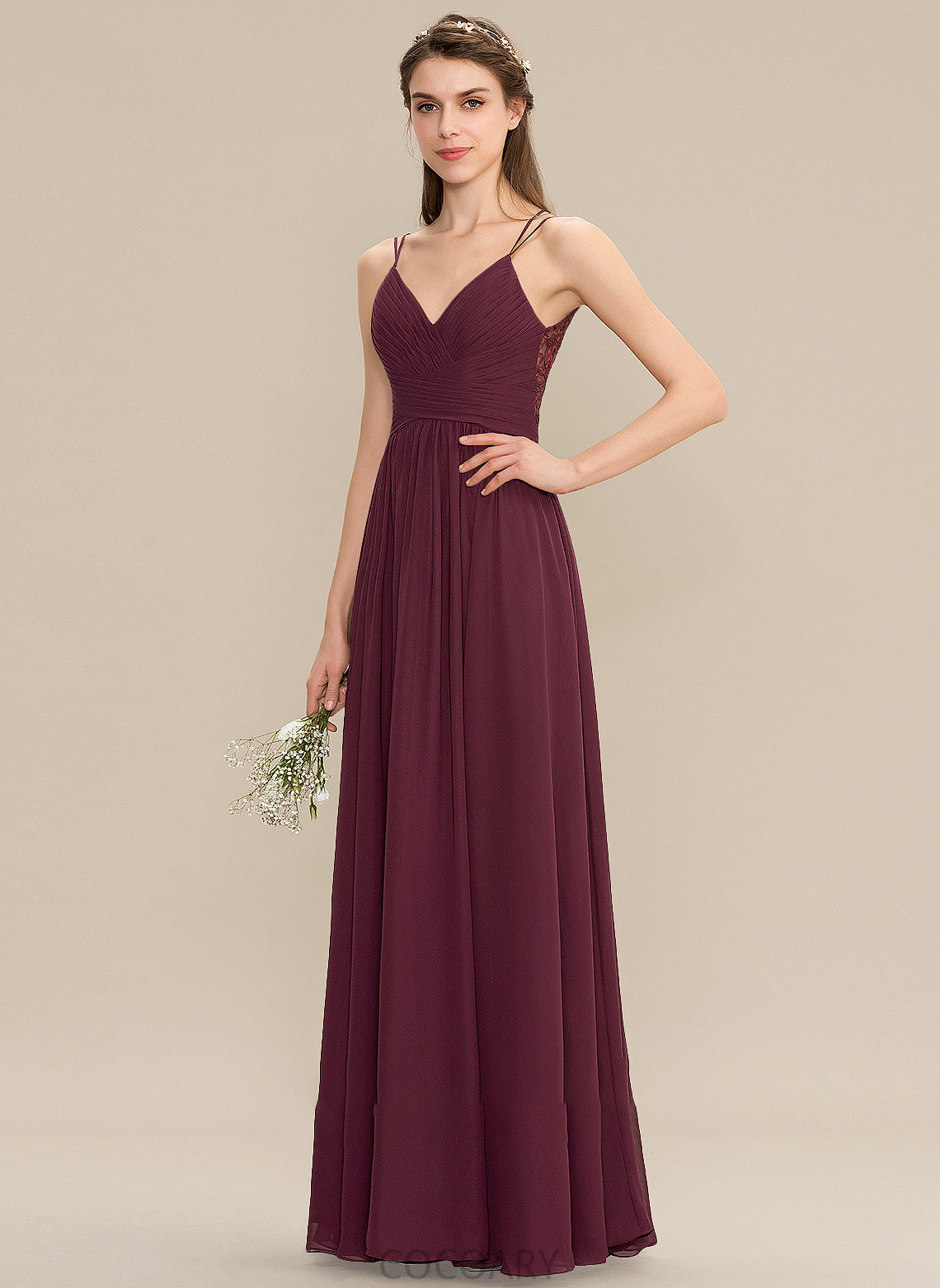 V-neck Fabric Silhouette Ruffle Length A-Line Neckline Embellishment Floor-Length Ashly A-Line/Princess Floor Length Bridesmaid Dresses