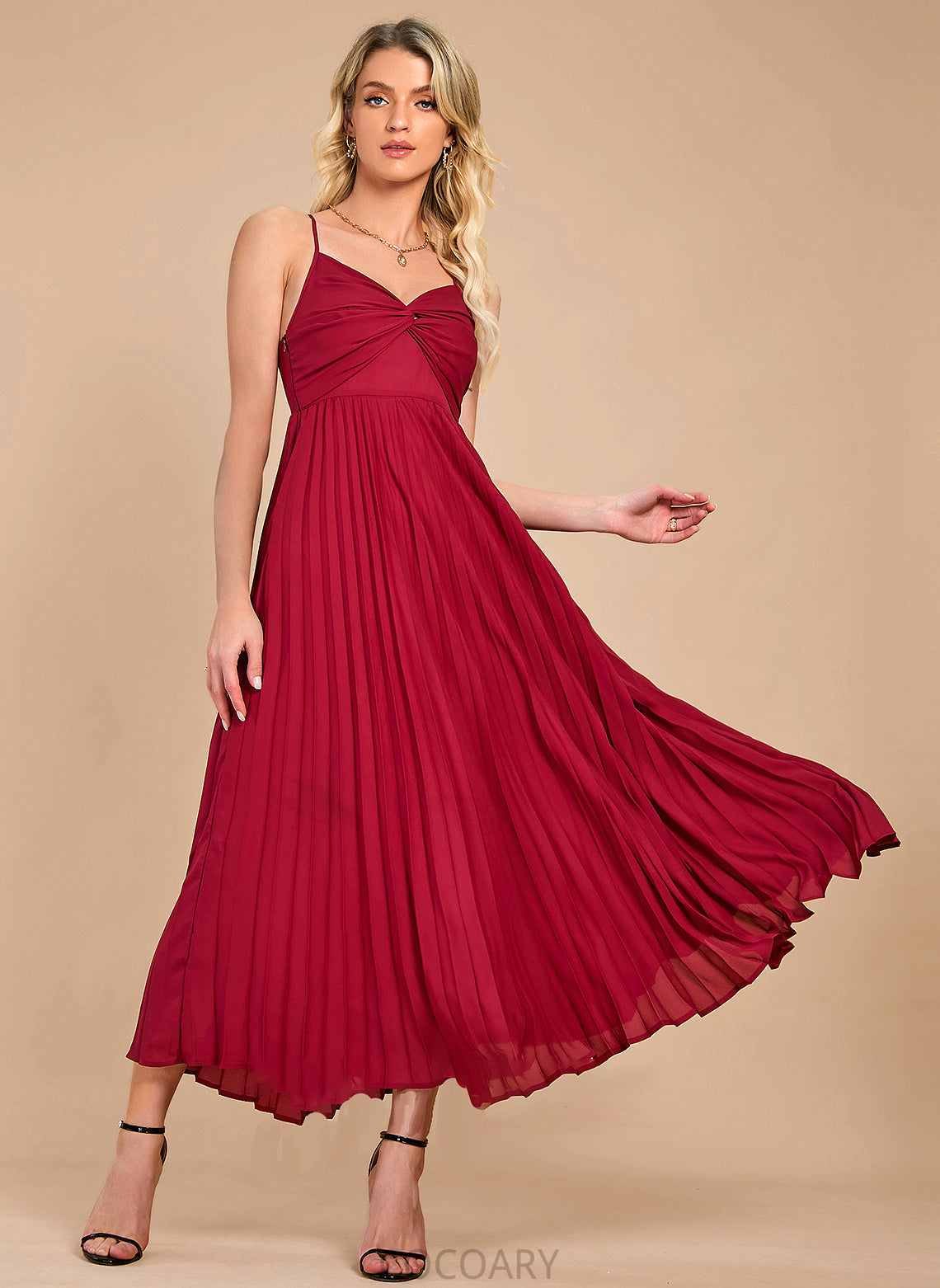 V-neck Fabric A-Line Straps Neckline Length Silhouette Ankle-Length Jaelyn Floor Length Natural Waist Sleeveless Bridesmaid Dresses