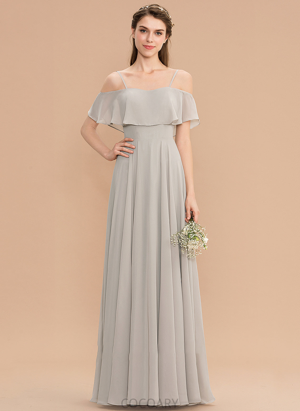 Silhouette Fabric Straps Floor-Length Off-the-Shoulder Neckline A-Line Length Rita Floor Length Off The Shoulder A-Line/Princess Bridesmaid Dresses