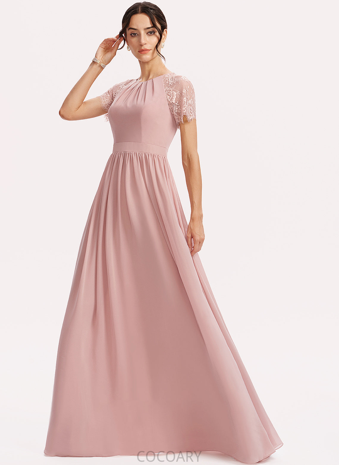 Floor-Length Silhouette Straps Embellishment Lace Fabric A-Line Length Amelia Floor Length Scoop Sleeveless Bridesmaid Dresses